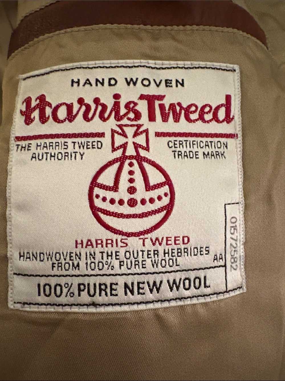 Golden Bear Harris Tweed Herringbone Bomber Jacket - Brown with Green Trim - Picture 3 of 3